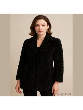 Vintage 1940s Black Persian Lamb Fur Coat Silk Lined Medium/Large